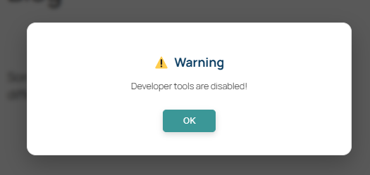 Example of Developer tools are disabled popup.