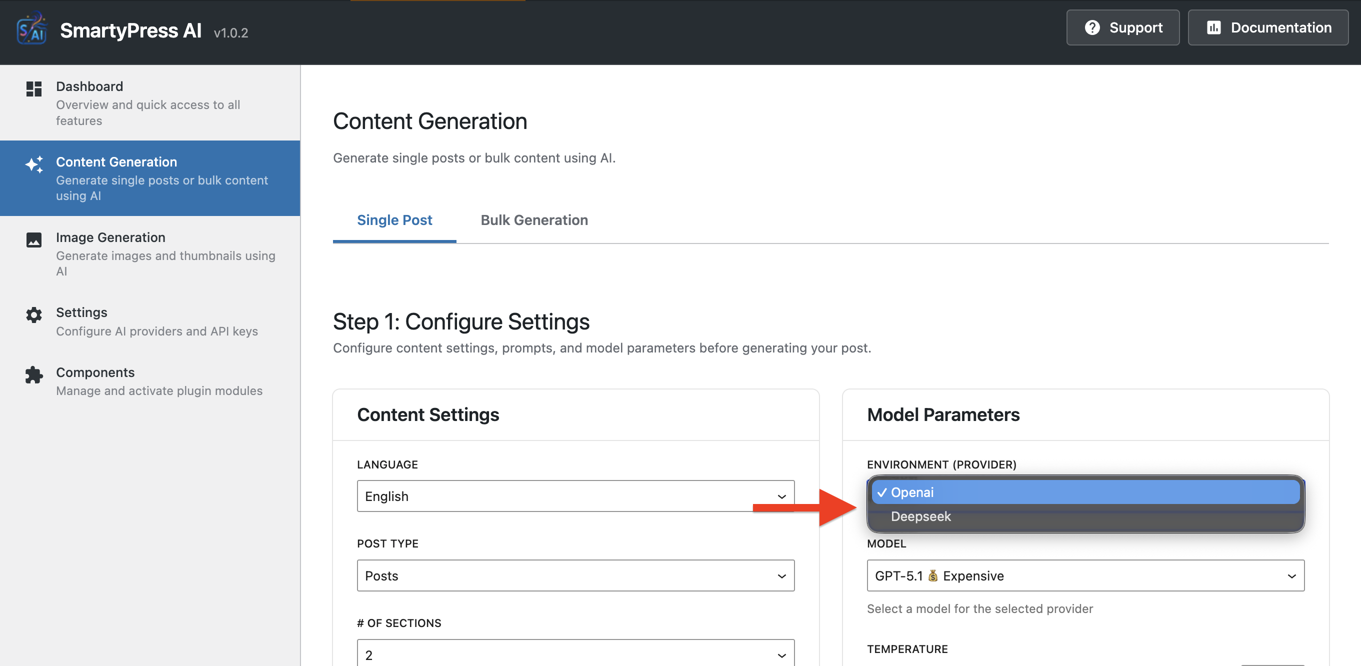 AI Content Generator panel in Gutenberg editor
