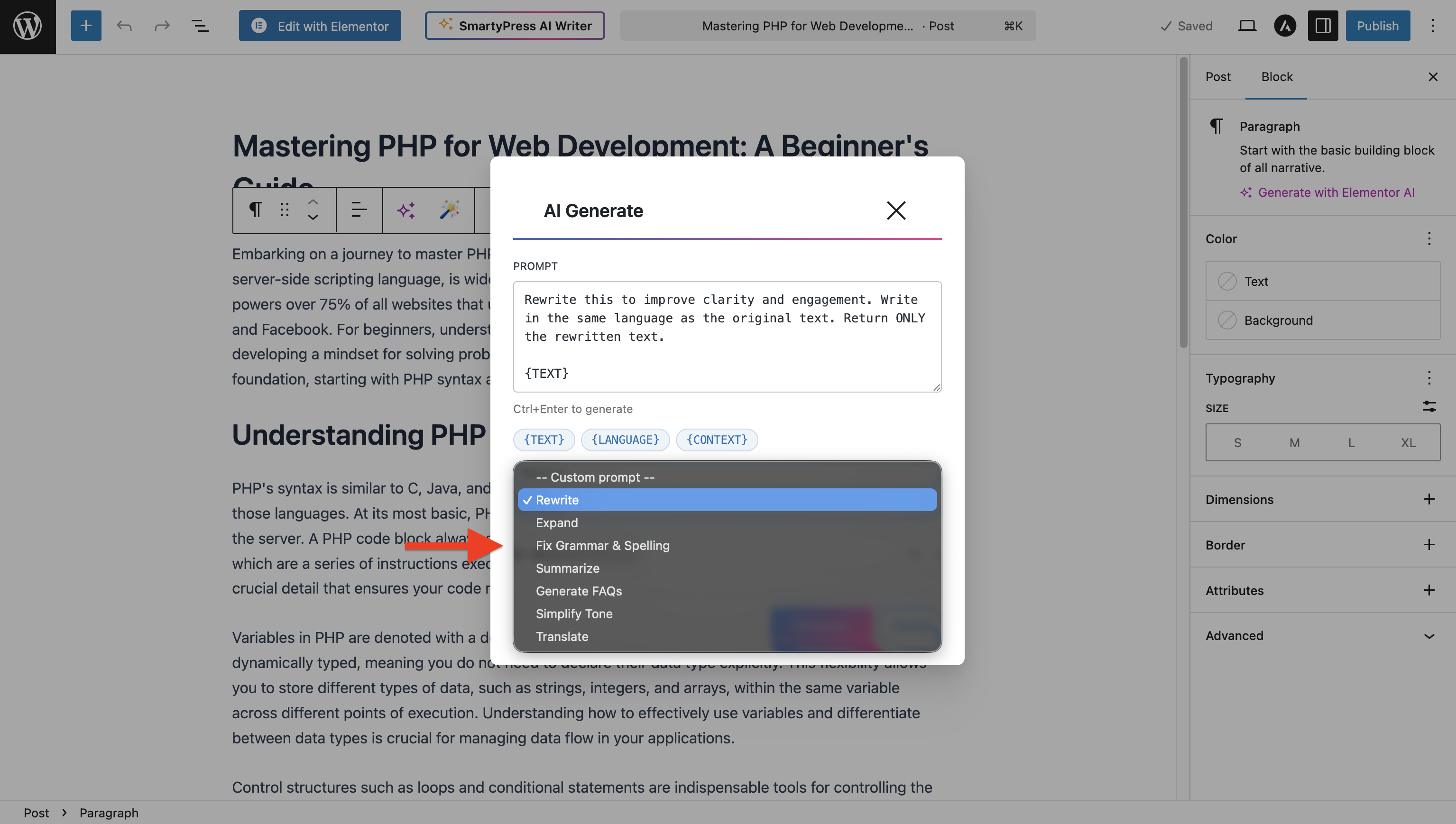 Suggest mode with multiple AI-generated variants to choose from