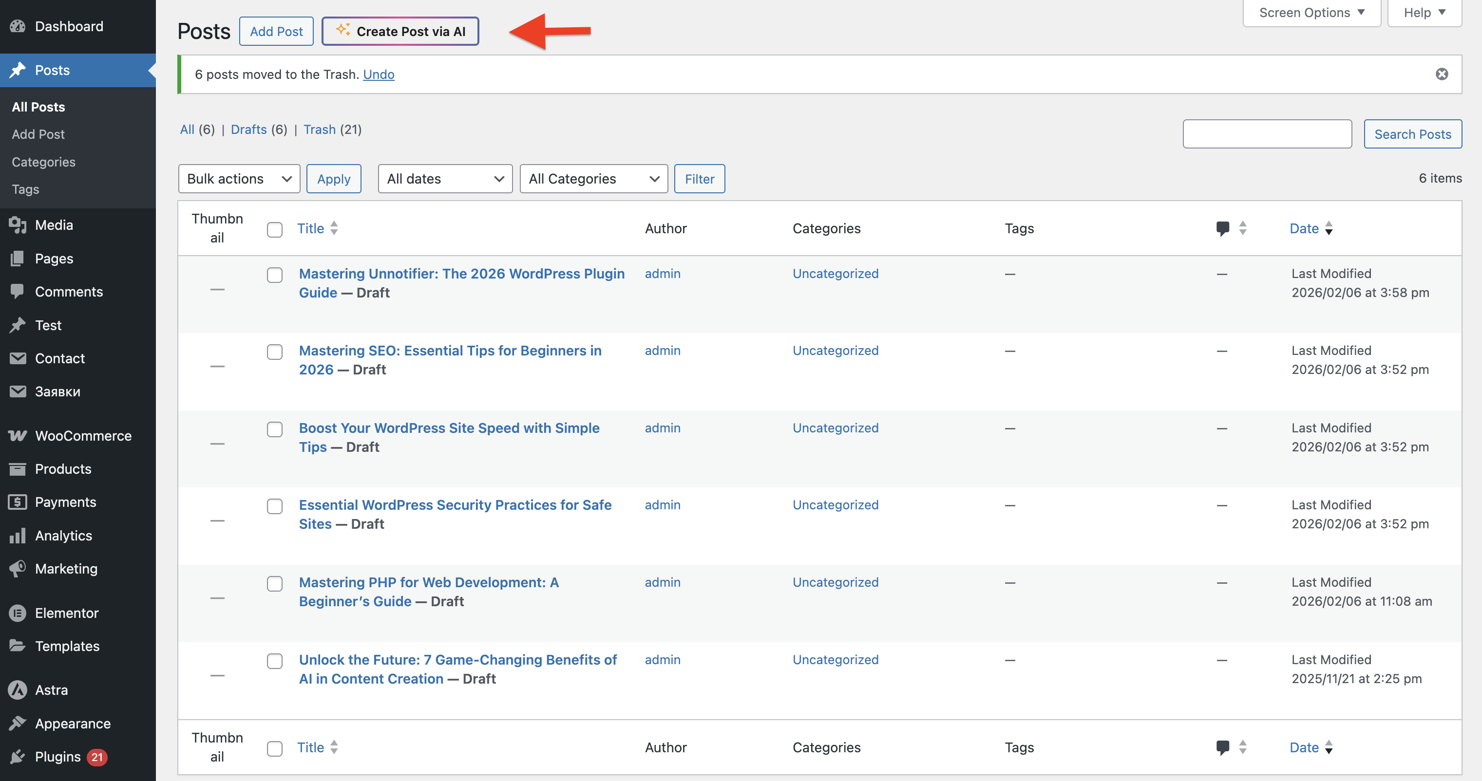 Generate Title action with AI-powered suggestions
