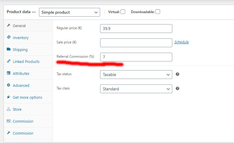 Woocommerce Product Editor - Commission Percentage Amount Limit for Product.