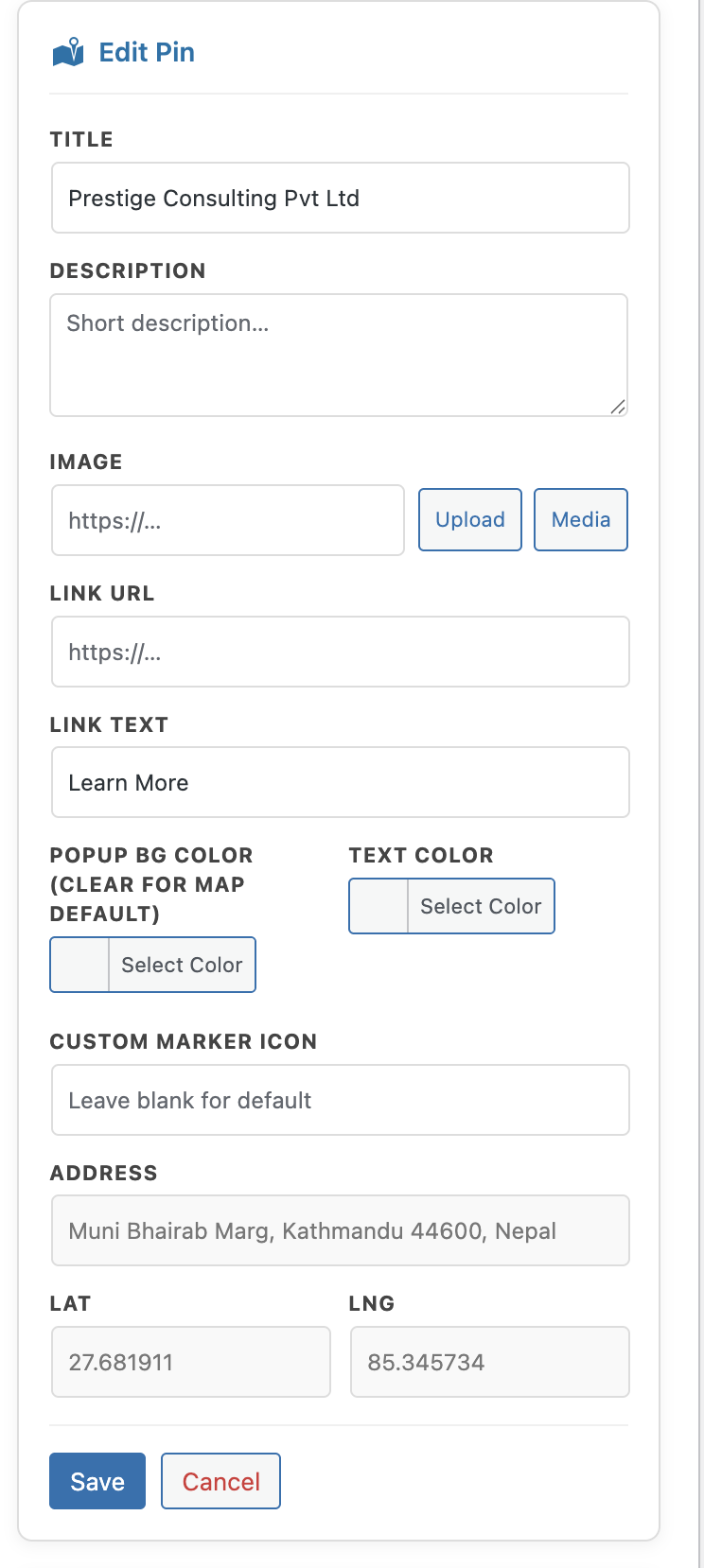 Admin edit pin details