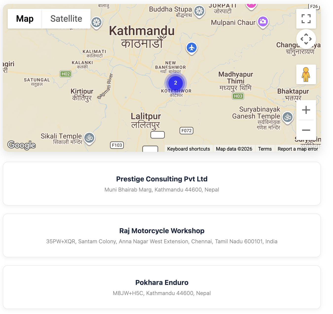 Frontend Map with location cards and clustering