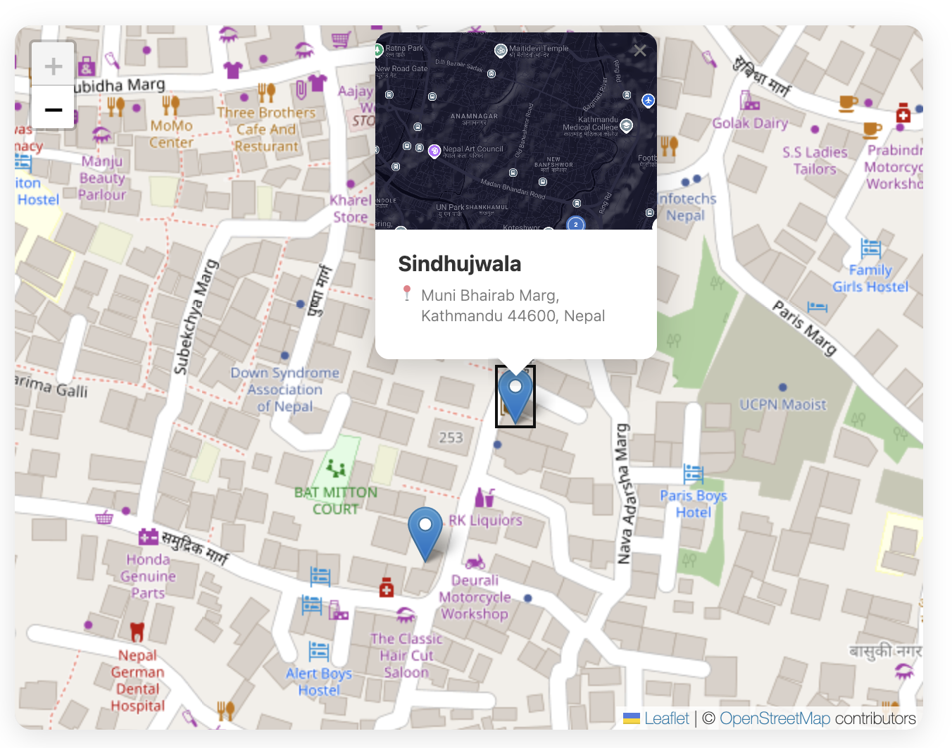 Frontend Map with pin popup
