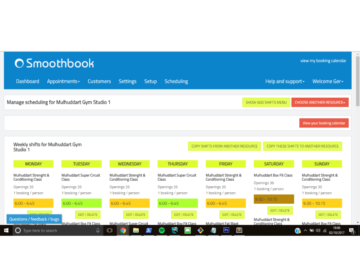 Scheduling page