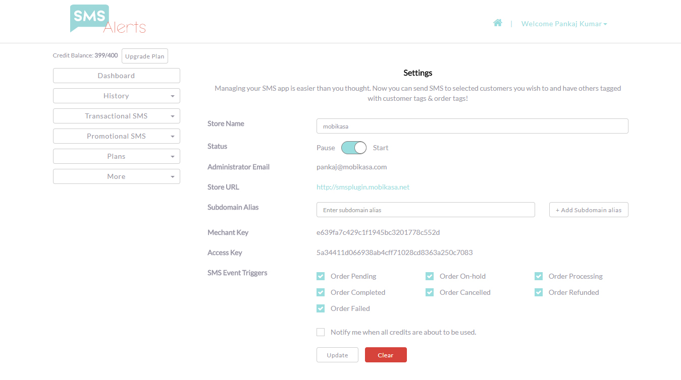 SMS Alerts Settings