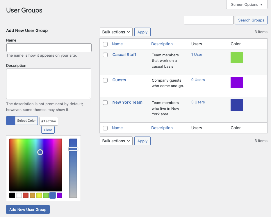 Contact Groups page