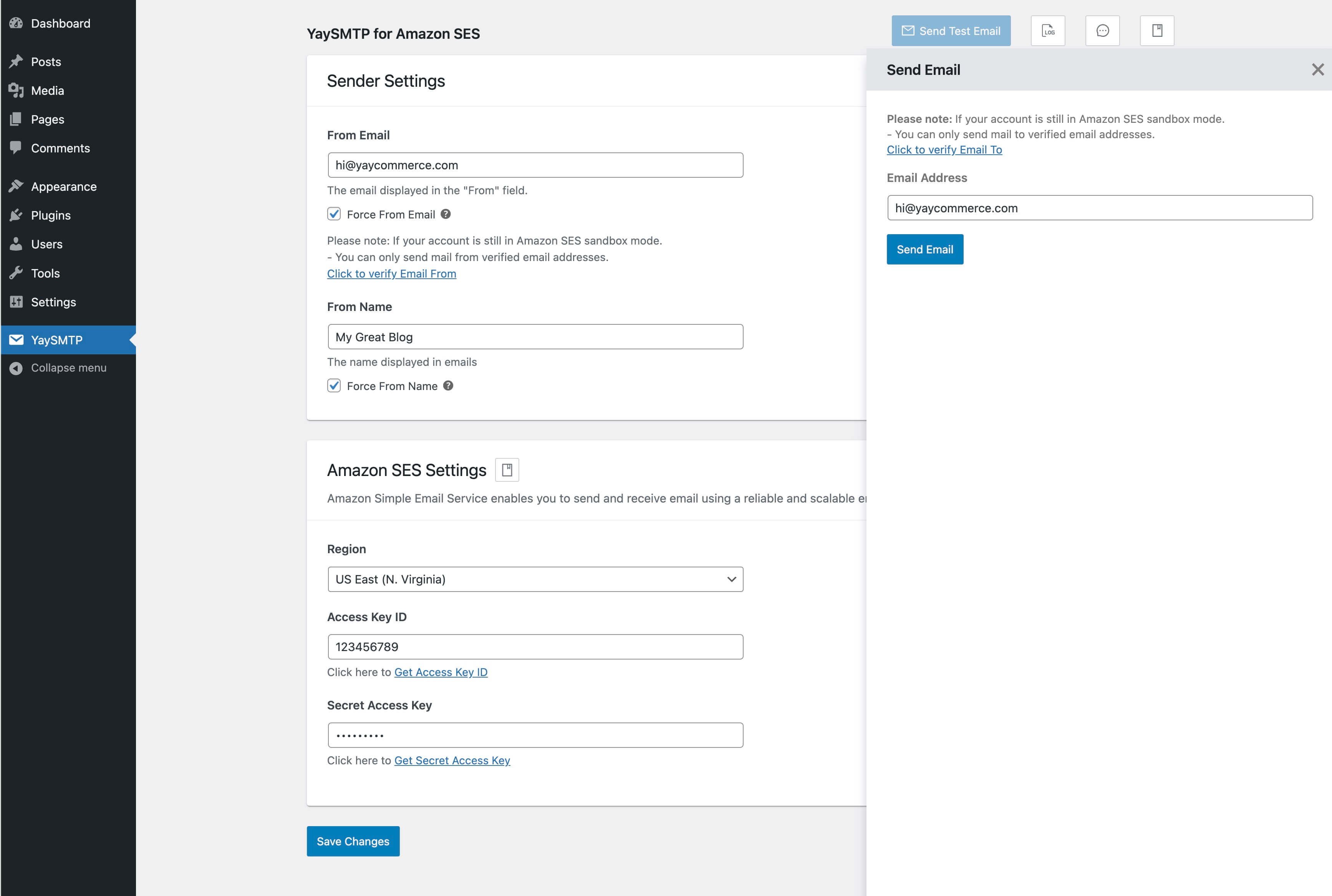 Send test email & email logs