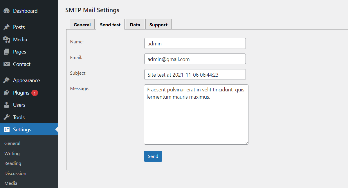 SMTP Mail - Send test.