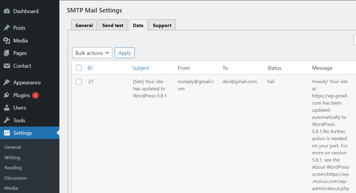 SMTP Mail - Submit data - list.