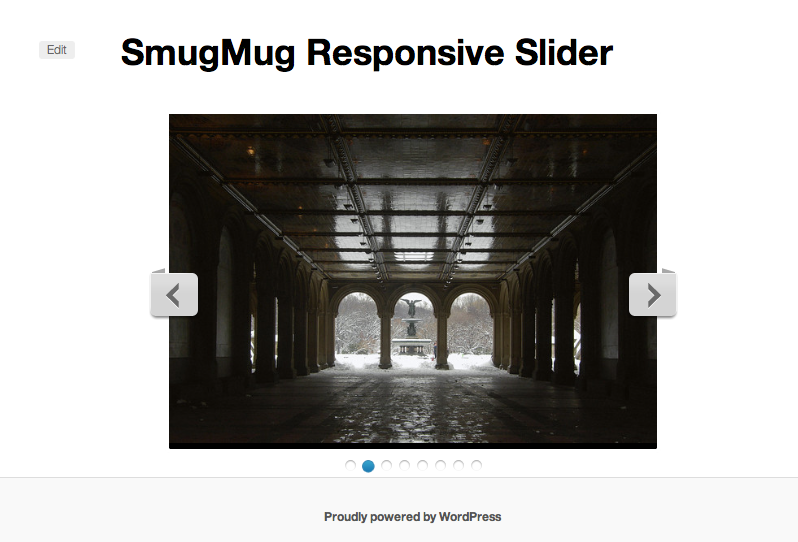 **Responsive Slider** - SmugMug Responsive Slider can be put on any page or post with the shortcode generator.  It will resize the gallery to fit your screen size.
