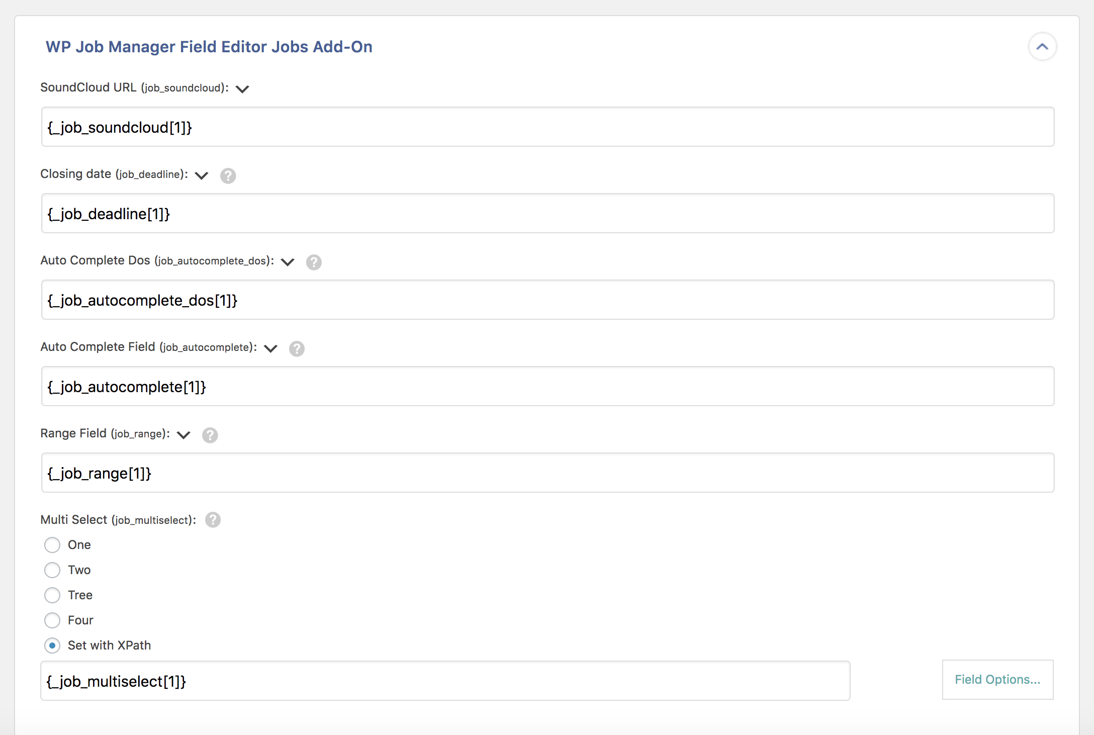 Example showing custom fields for Job Import