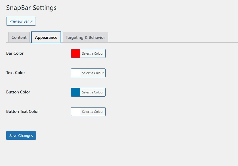 Settings page — Appearance tab