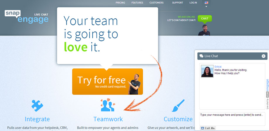 An example of SnapEngage in use