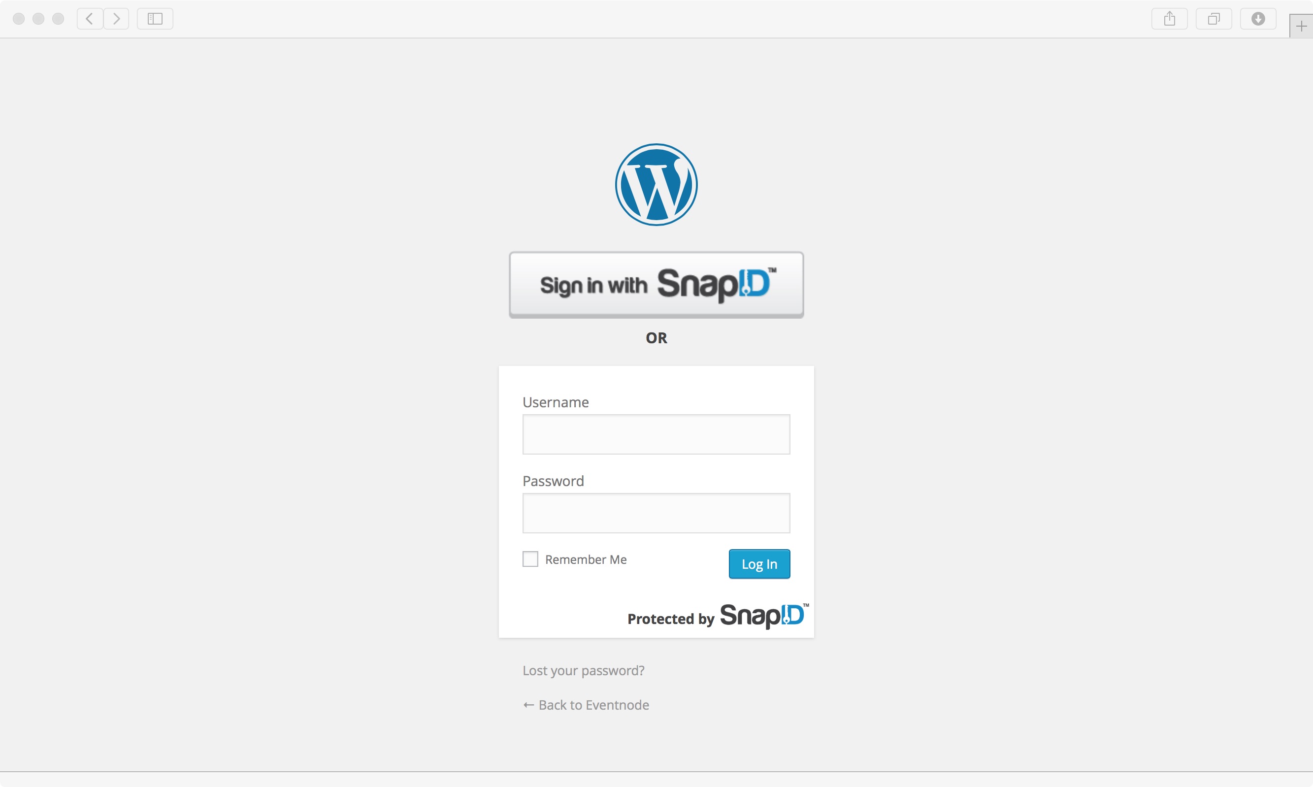 The WordPress login page with SnapID.