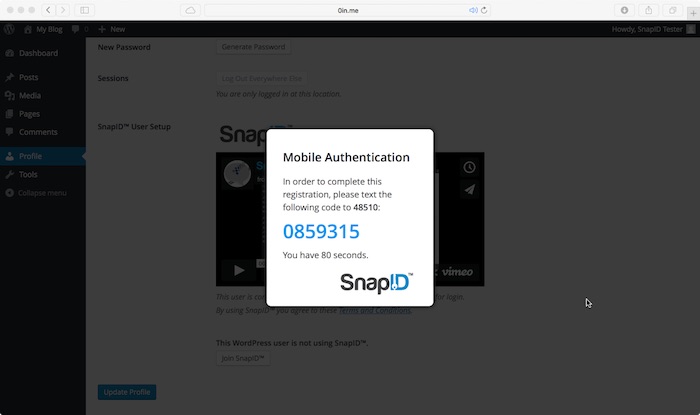 SnapID mobile authentication dialogue.