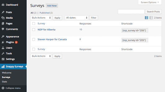 Survey manager screen