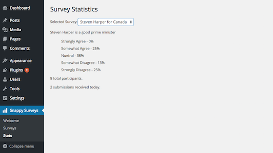 Survey statistics screen