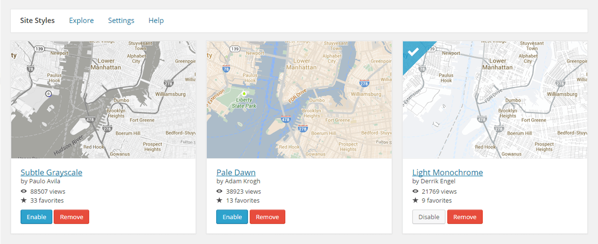 Select a style to use for the Google Maps on your site.