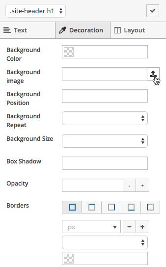 Simple visual controls, including a background image uploader.