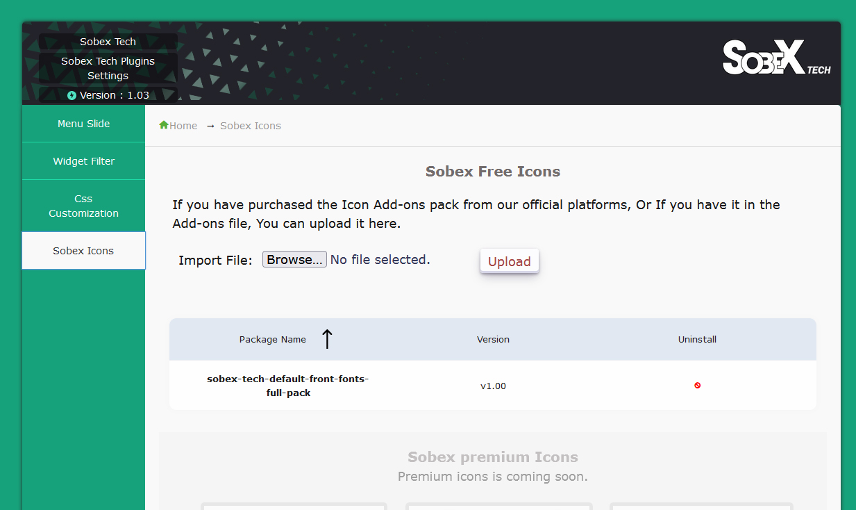 Sobex tech Menu slide filter Settings