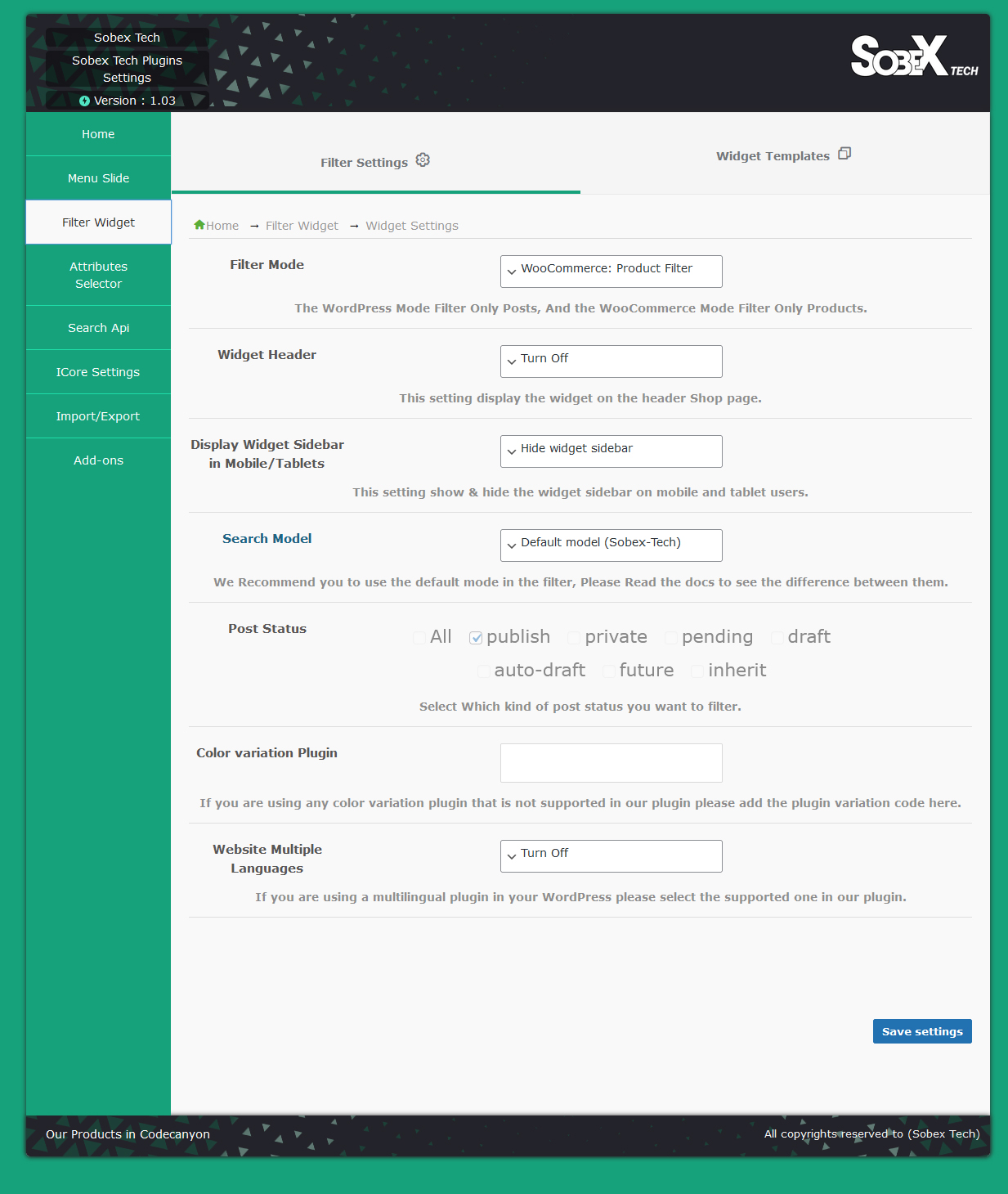 Sobex tech Import and Export, You can extract your own settings in the plugins and keep them in case you want to use them when transferring your site
