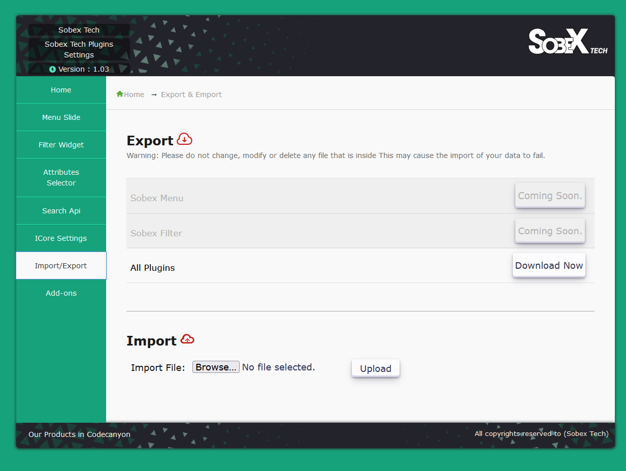 Sobex tech attributes settings, you can here sort the widgets and customize the input type for sidebar and header.