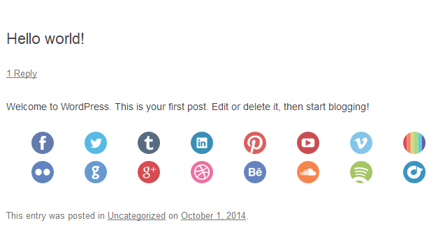 It show social profiles icon which filled textbox with url from setting options.