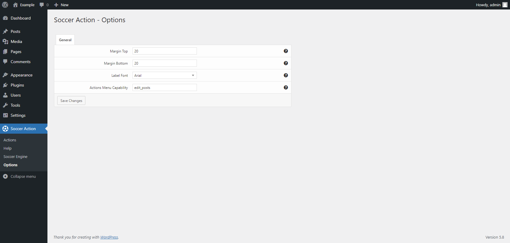 Options menu