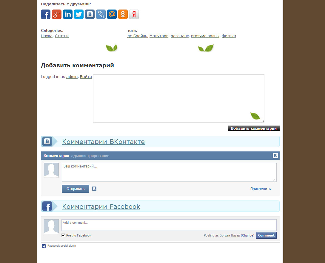 Comments and buttons front-end view.