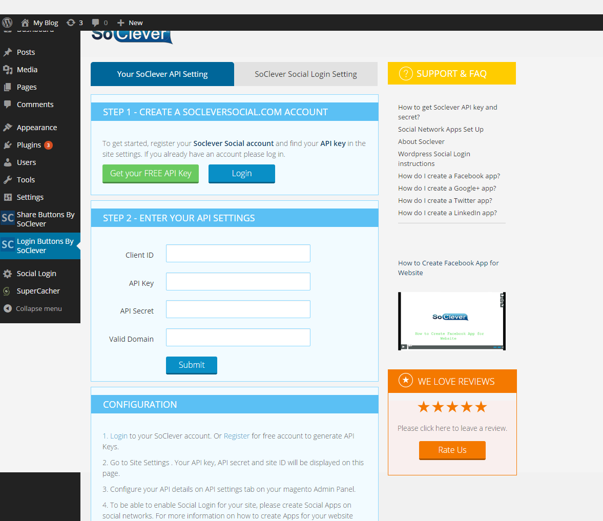 SoClever API Setting - Configure SoClever API details