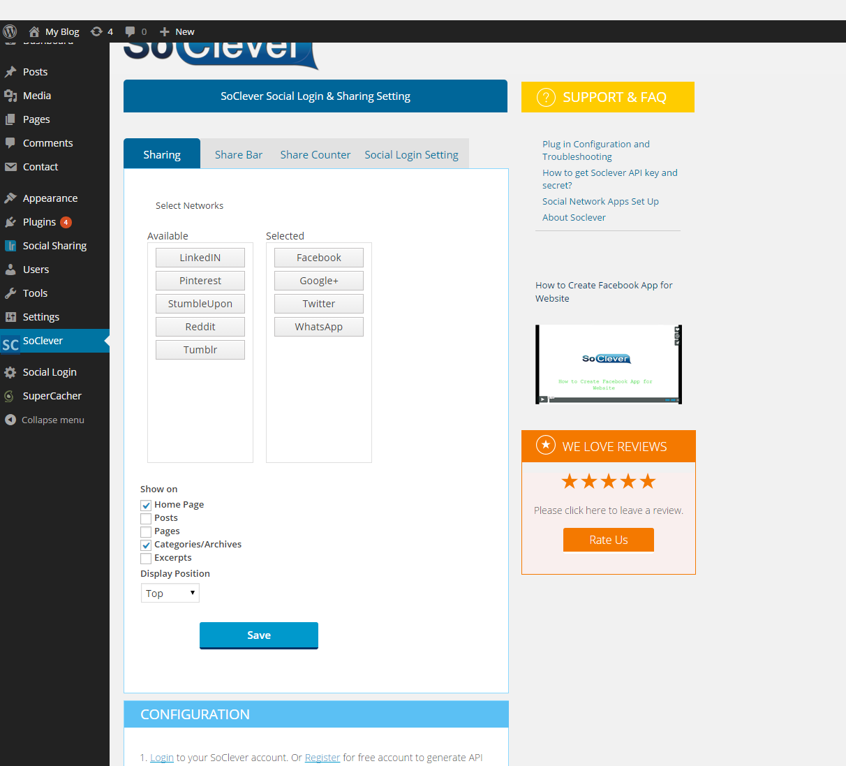 Wordpress Settings - Choose Login Buttons Size, Padding Gap and Display Style.