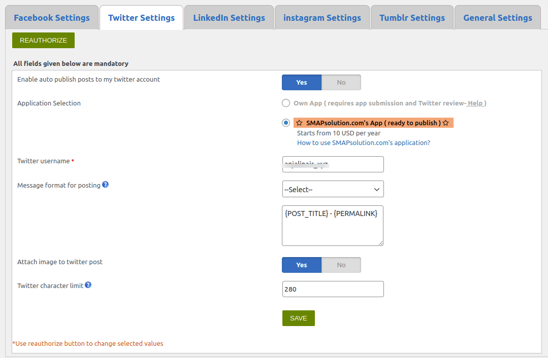 This is the Twitter configuration section.