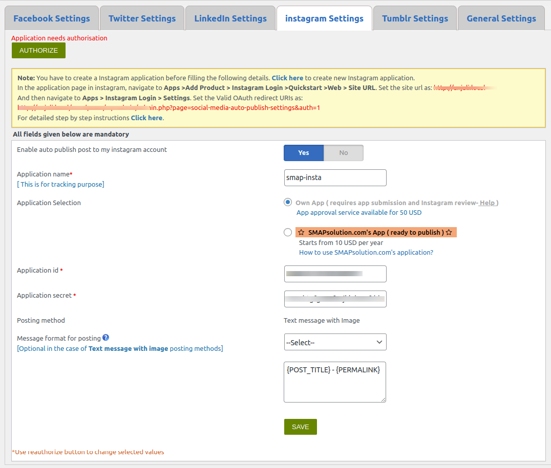 This is the Tumblr configuration section.
