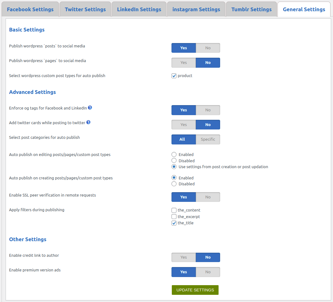 Publishing options while creating a post.