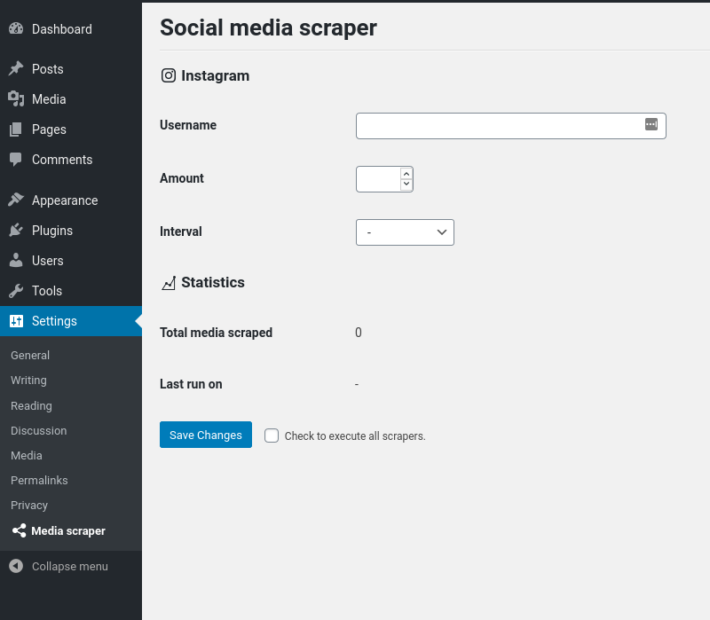 The plugin's settings page, located in the Settings sub-menu.