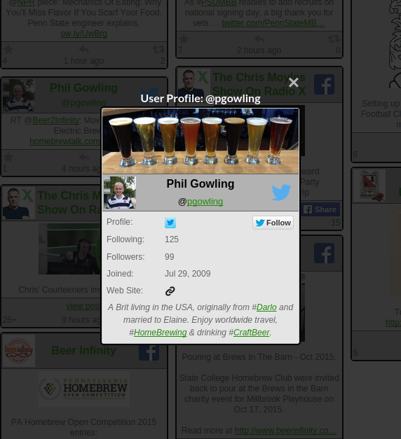 Page displaying Facebook, Instagram and Twitter posts using the 'blue' layout style.