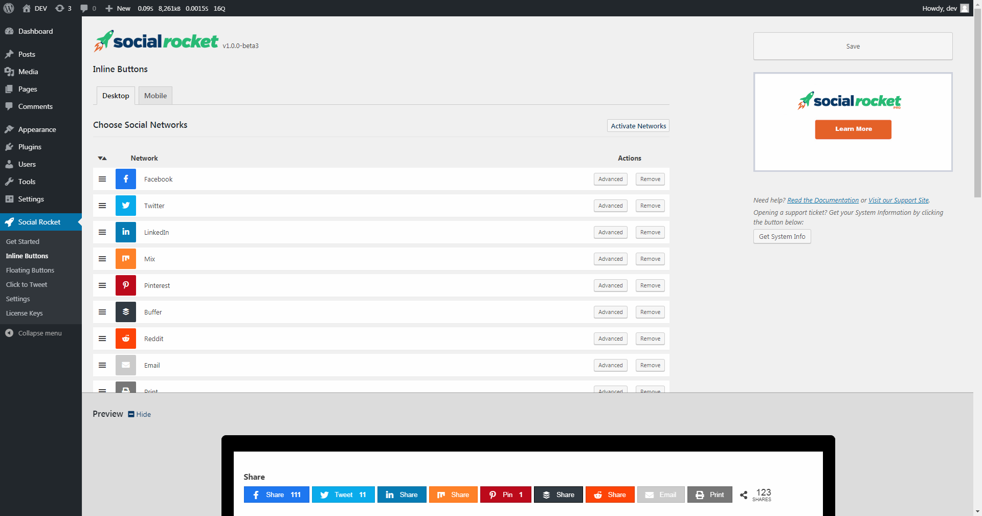 Inline Buttons settings
