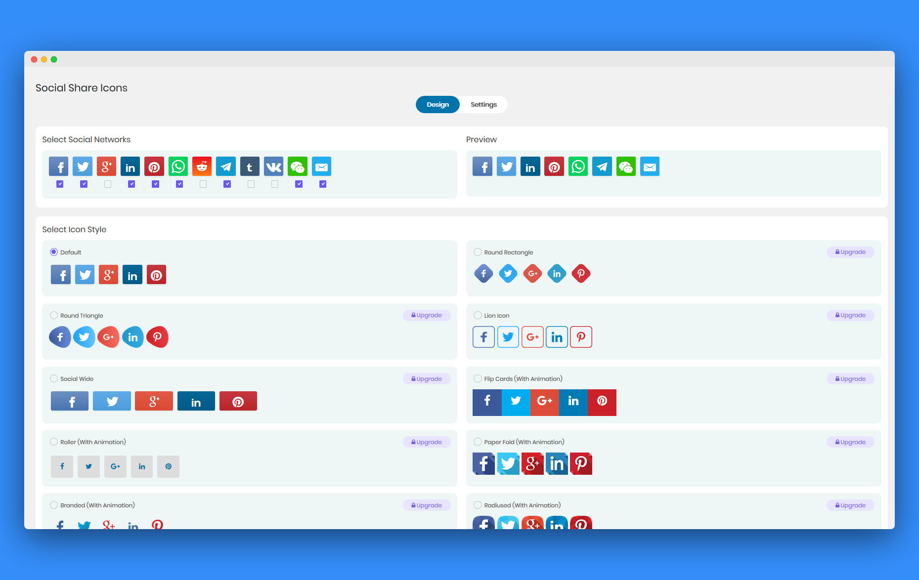 Choose your social share icons channels