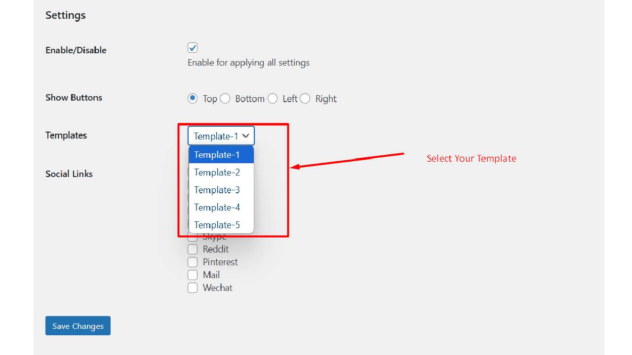 Select Template From Dropdown List