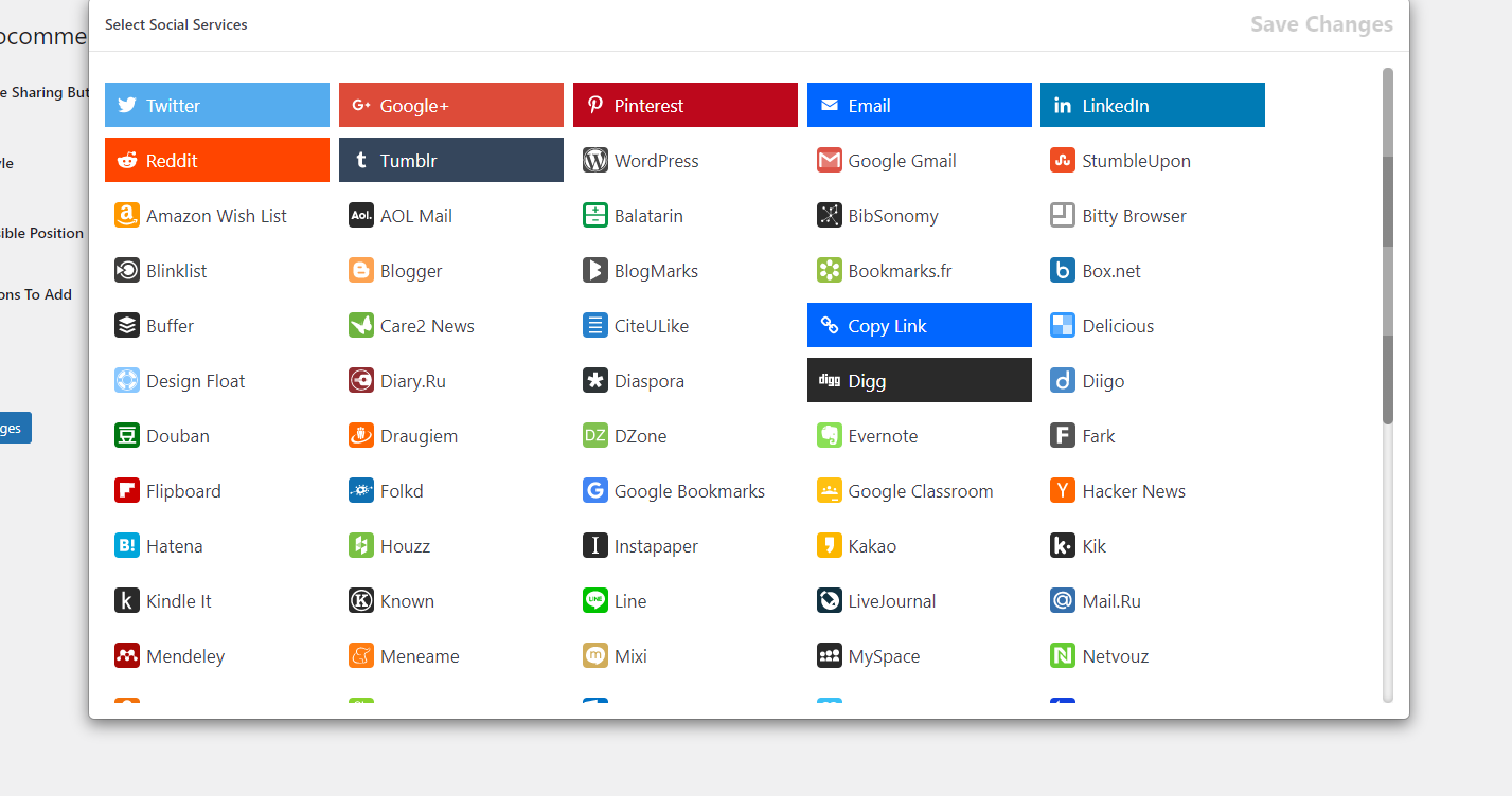 Social Sharing Buttons choosing modal.