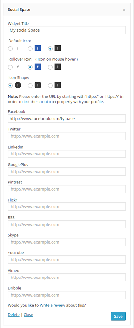 Social Space widget in the widget's list after activation.