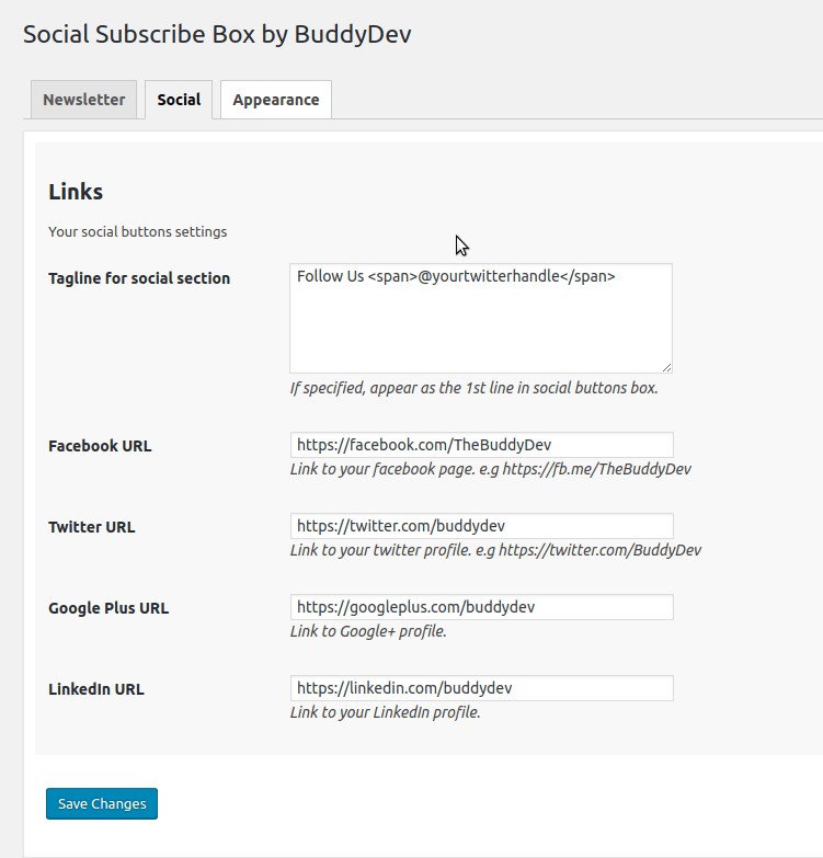 social subscribe box settings for social links screenshot-3.png