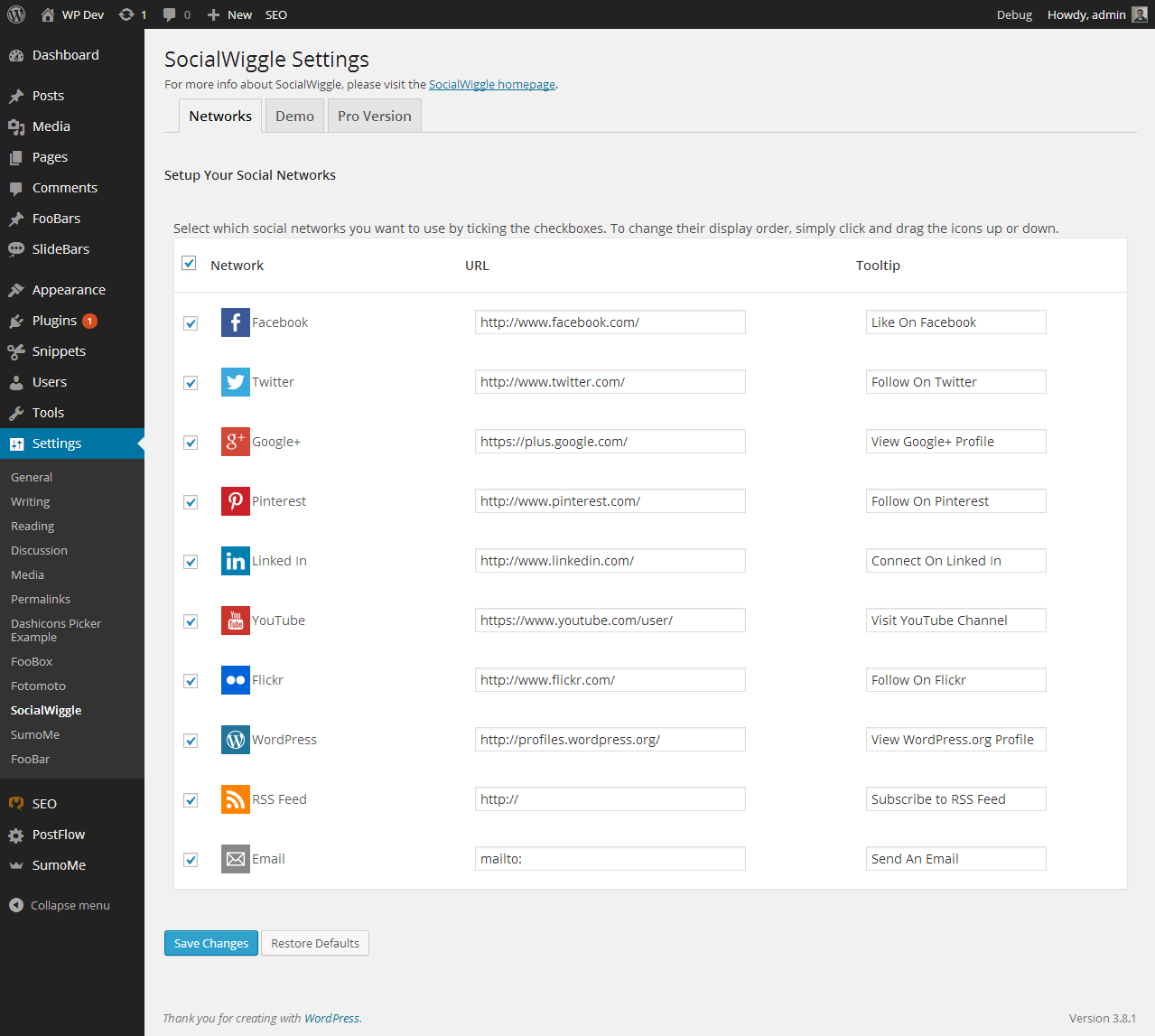 Network Setup Settings Page