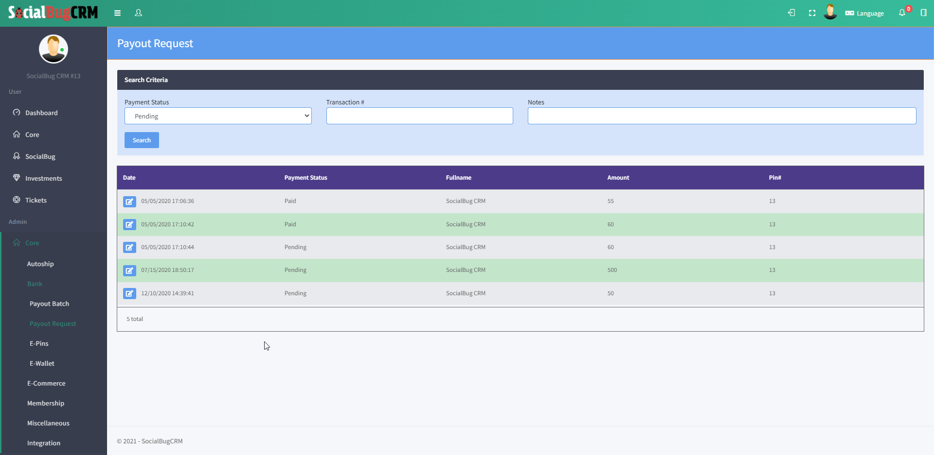 User Dashboard Page
