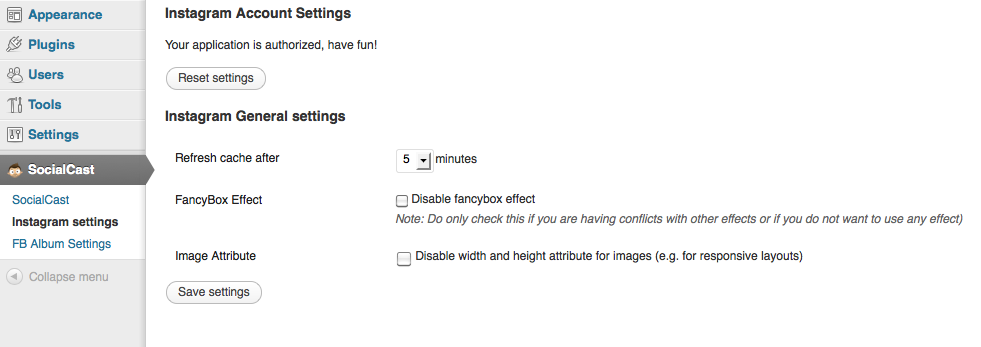 This is the example of instagram settings.