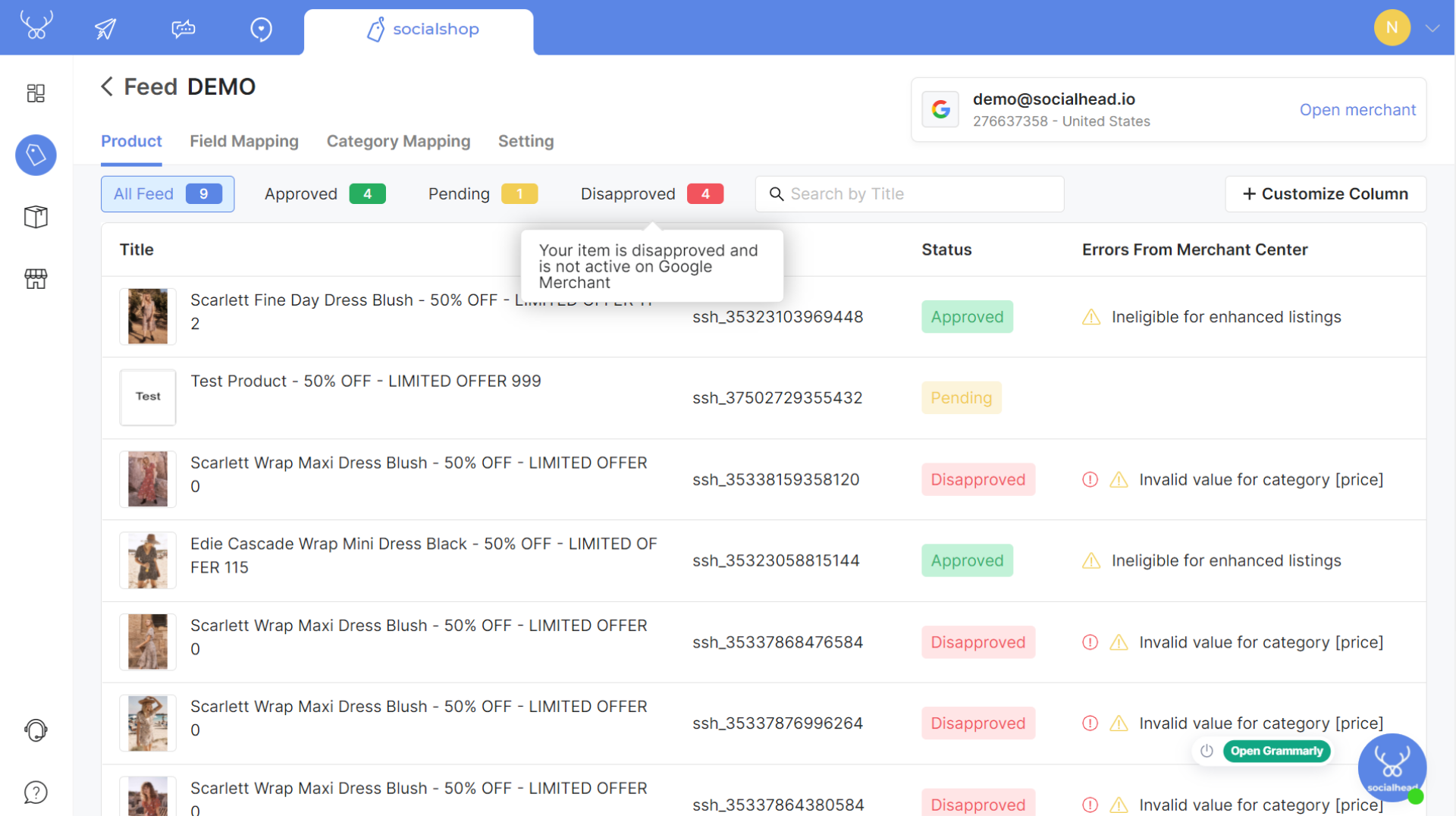 Check product approval statuses across Shopping Channels