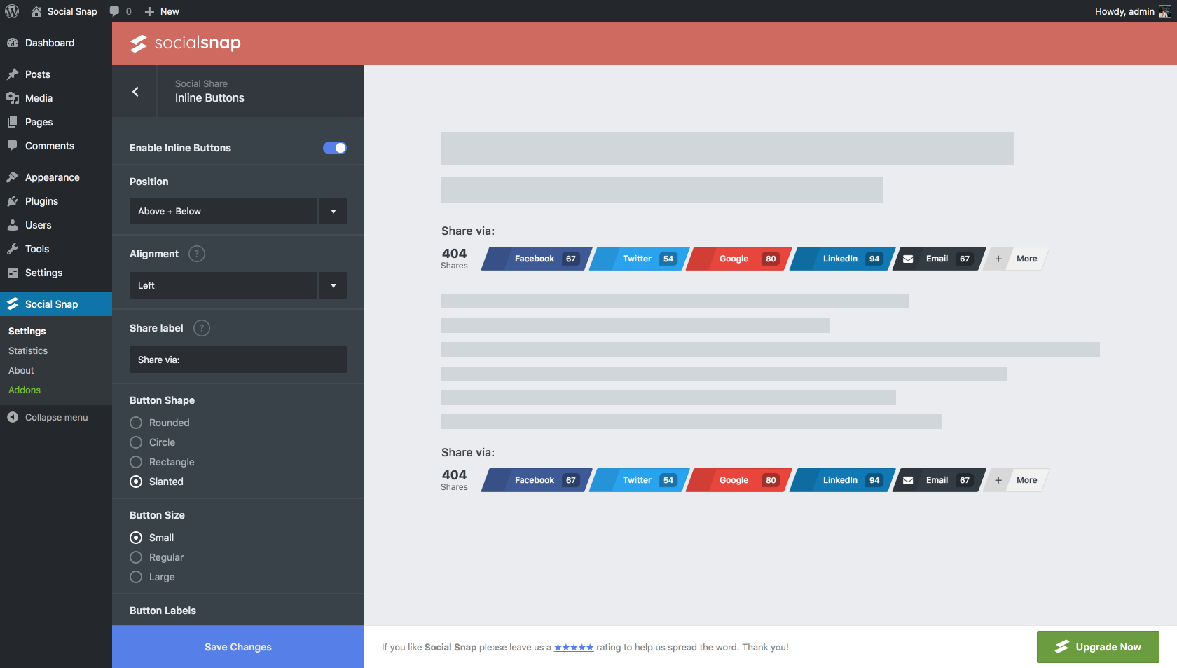 Social Snap Insert Element (Shortcode Generator)