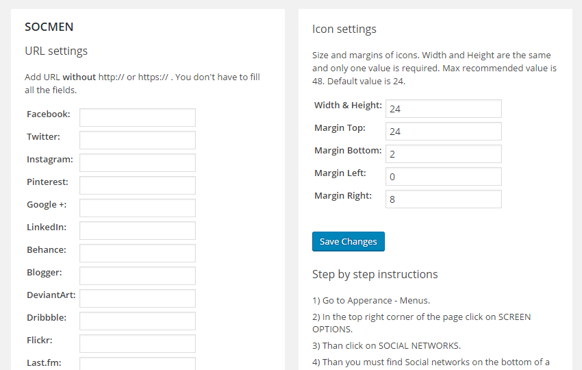 Plugin options page page.