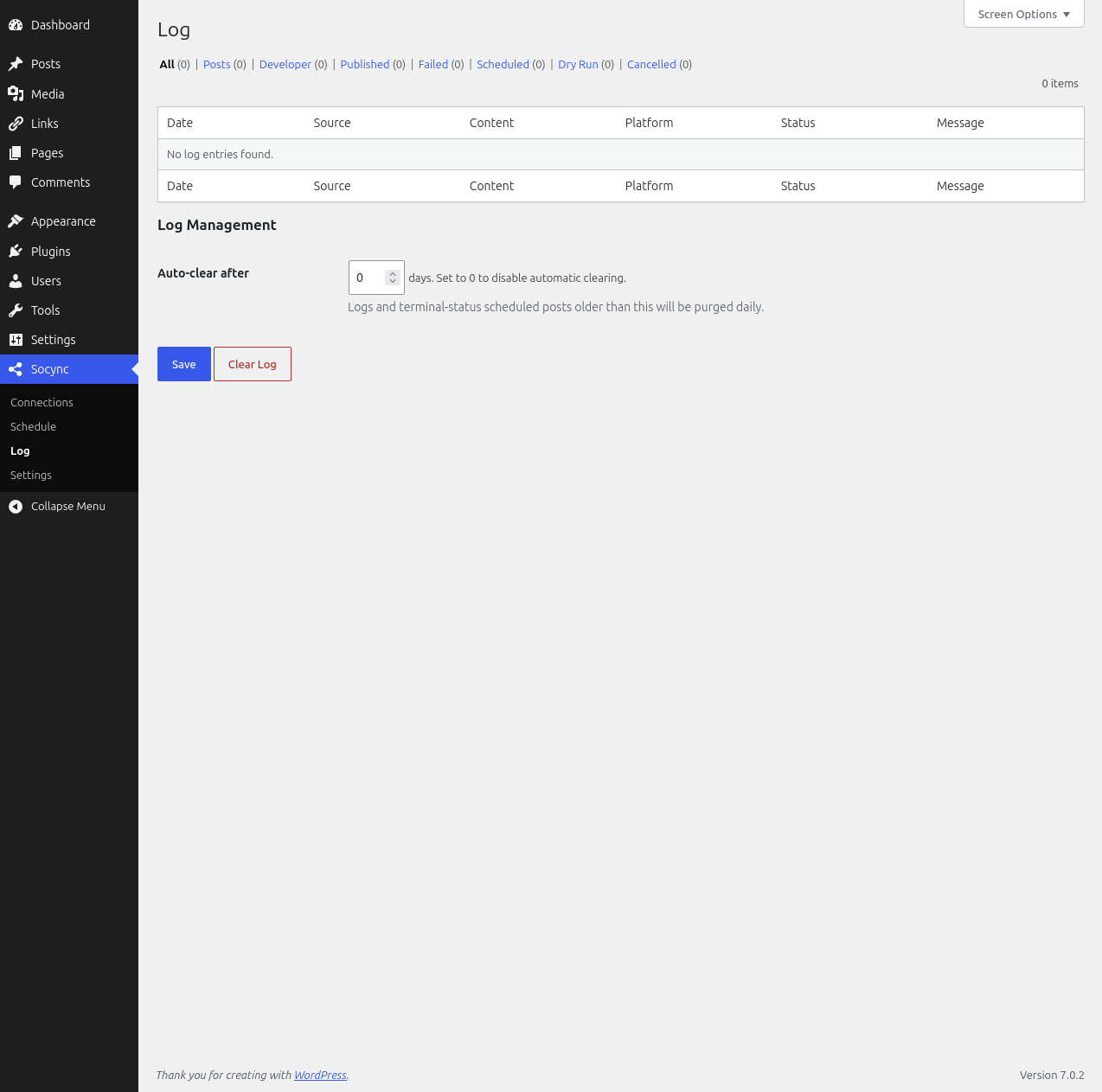 Log viewer with platform filter and detailed error reporting